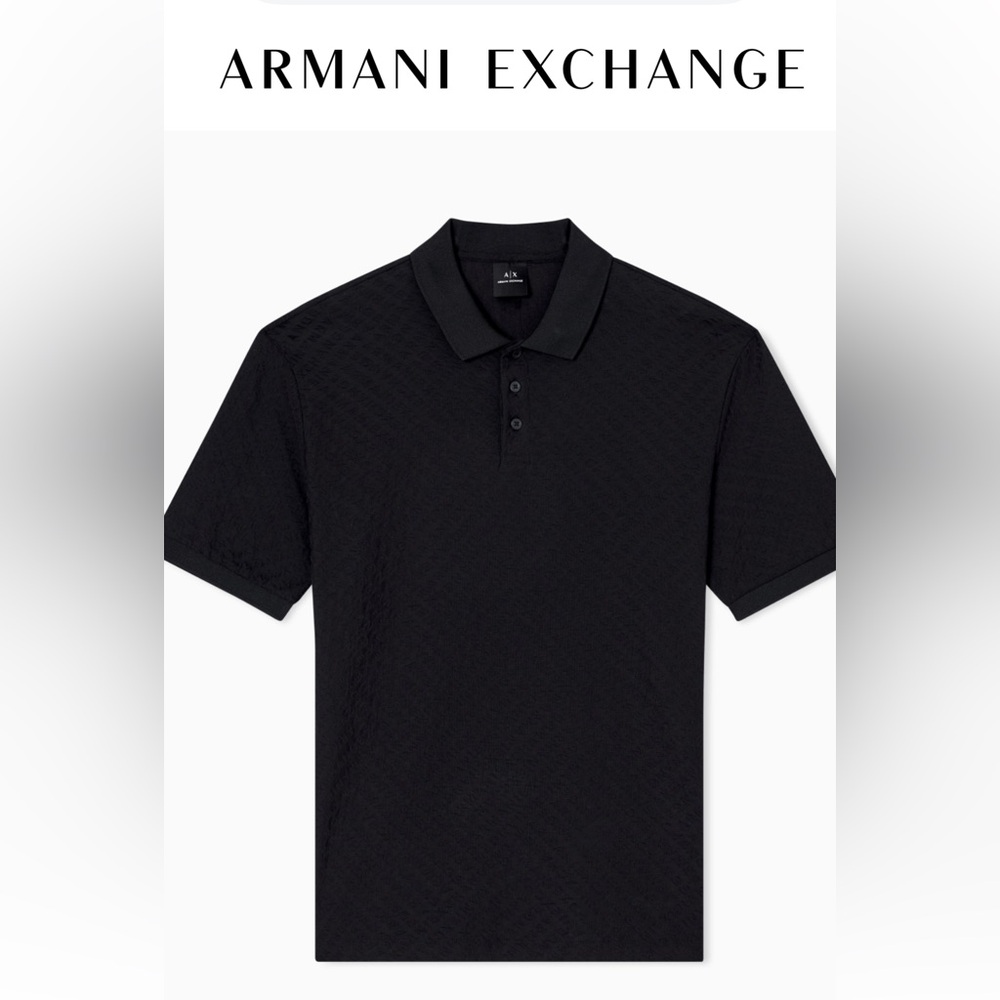 A|X Armani Exchange men's jacquard textured polo shirt in black Size Large
